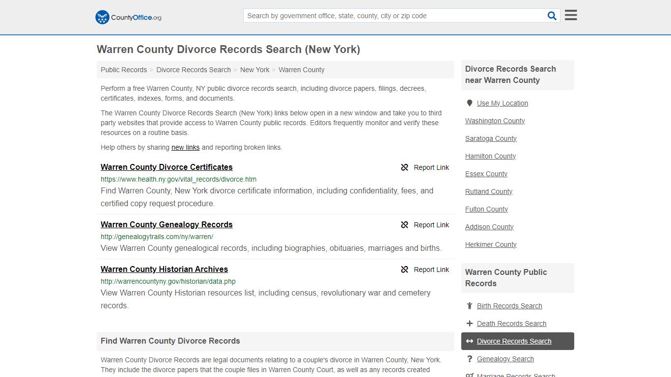 Warren County Divorce Records Search (New York) - County Office
